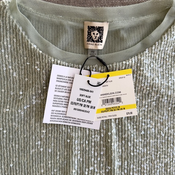 Anne Klein Shimmering Sequin Short Sleeve Top - Picture 9 of 10